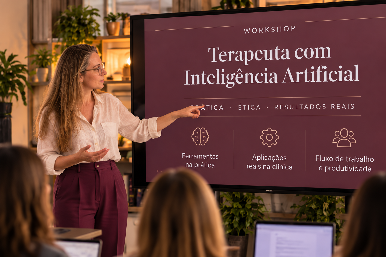 Paula Saccardi apresentando o Workshop Terapeuta com Inteligência Artificial